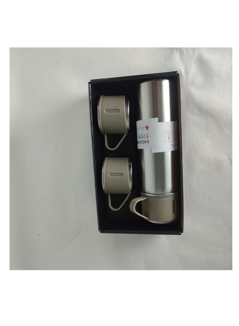 كوب ترمس سعة 500 مل مع 3 أكواب، زجاجة حرارية، ترمس شاي وقهوة معزول بالفراغ من الفولاذ المقاوم للصدأ 304 كوب سفر للمشروبات الساخنة والباردة، مثالي للأطفال والرضع. تصميم مانع للتسرب وهدية رائعة للخارجية والمكتب والمنزل والرياضة - كوب قهوة نسكافيه كابتشينو شاي - كوب مقعد السيارة - كوب قهوة - معزول بجدار مزدوج من الفولاذ المقاوم للصدأ - كوب حراري مزدوج الجدار من الفولاذ المقاوم للصدأ معزول بالفراغ للشاي والقهوة والسفر - طقم ترمس مع 3 أكواب - زجاجة ماء معزولة بالفراغ من الفولاذ المقاوم للصدأ - طقم قارورة معزولة مع 3 أكواب - Image 1