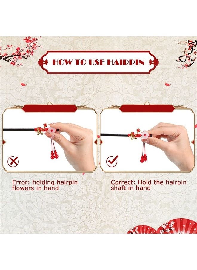 WILLBOND 6 Pieces Chinese Wood Hair Sticks Japanese Vintage Tassel Hair Chopsticks Retro Flower Hairpins Handmade Wooden Hair Pins Classic Hair Accessories for Women Girls Long Curly Hair (Vintage Pattern)  - Image 3