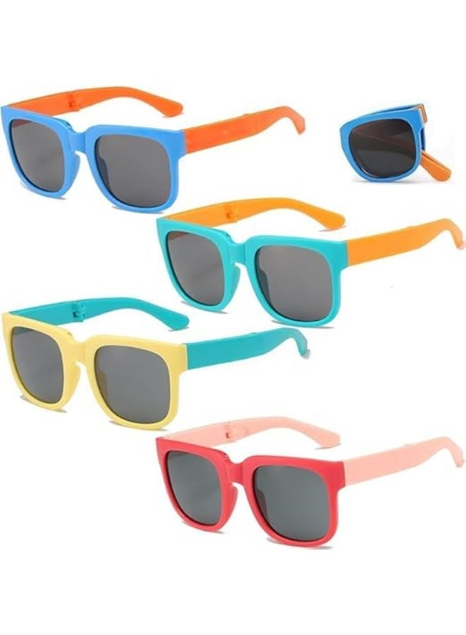 4 حزمة نظارات شمسية للأطفال ، نظارات شمسية مستقطبة قابلة للطي للأولاد والبنات عمر 6-8 ، حماية UV400 TPEE نظارات مرنة للطفل الصغير للرياضات في الهواء الطلق شاطئ السفر - Image 1