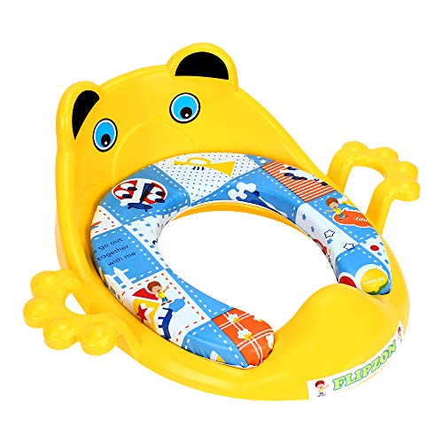 FLIPZON Premium Baby Cushioned Potty Seat With Easy Grip Handles And Comfortable Seat/Toilet Seat With Handle For Kids/Suitable For Baby Boy/Girl (Yellow) - Plastic - Image 1