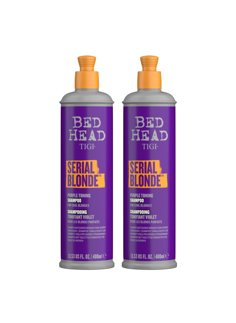 Bed Head Tigi Purple Toning Shampoo for Chemically Treated Hair - Serial Blonde Sulfate-Free Shampoo, 400 ml, 2 Pack  - Image 1