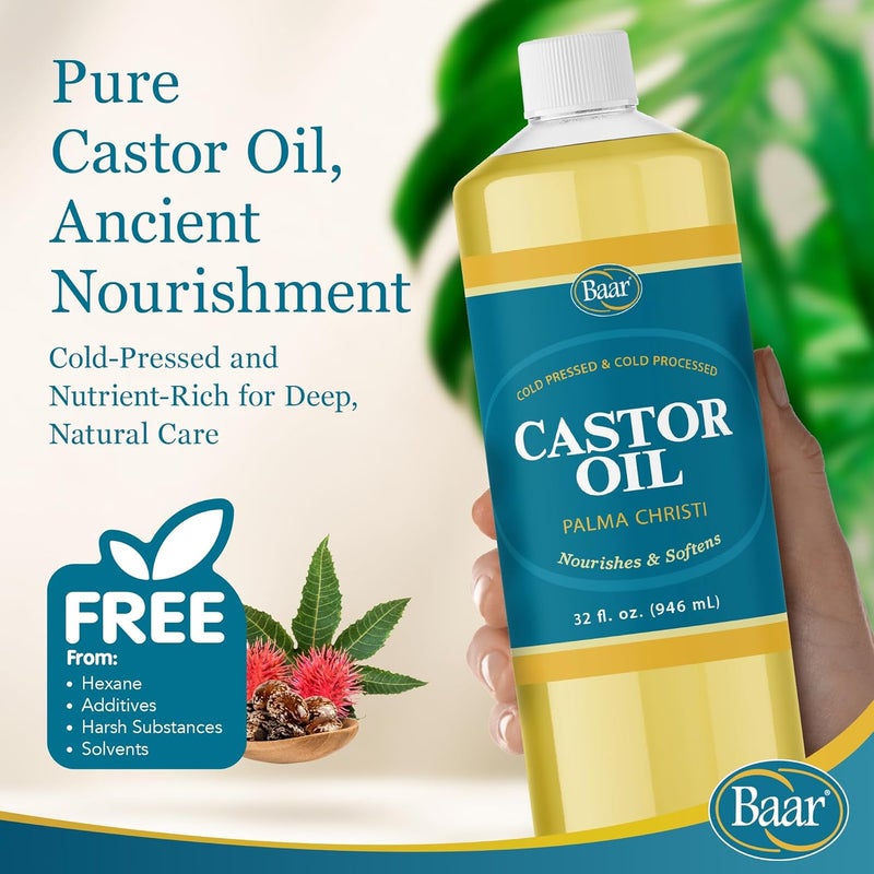 Baar Cold-Pressed Hexane-Free Castor Oil - 32 oz (946 ml) - Nourishing and Soothing Oil for Skin and Hair - Image 2