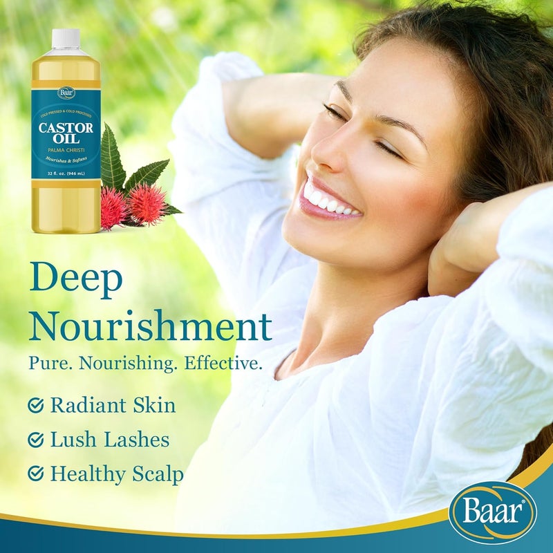 Baar Cold-Pressed Hexane-Free Castor Oil - 32 oz (946 ml) - Nourishing and Soothing Oil for Skin and Hair - Image 3