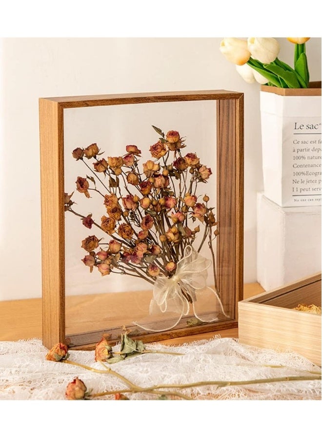 3D Picture Frame  for Filling 8x12‘’ Wooden Dried Flower Photo Frame Dried Flower Display Stand Shadow Box Frame Display Cases for Baby Wedding Favours Photos Dried Flowers Tickets Walnut color - Image 1