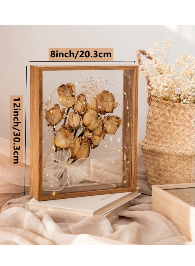 3D Picture Frame  for Filling 8x12‘’ Wooden Dried Flower Photo Frame Dried Flower Display Stand Shadow Box Frame Display Cases for Baby Wedding Favours Photos Dried Flowers Tickets Walnut color - Image 3