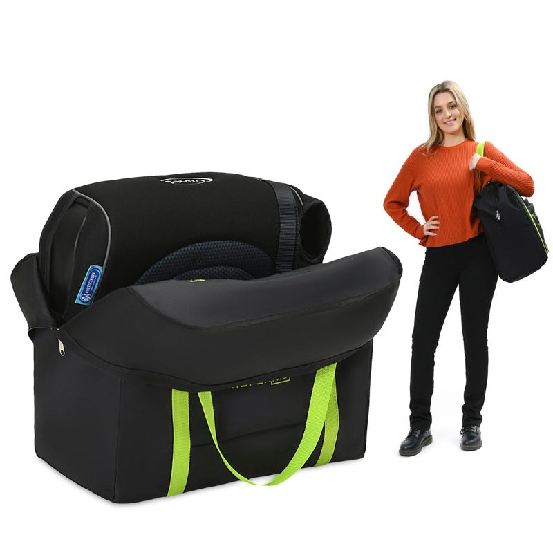 Reperkid Booster Seat Travel Bag for Airplane, Black and Green, 17" H x 16.5" W x 9.5" D, Compatible with Gb Pockit Stroller & Most Boostersâ€“ Premium Waterproof Cover, Hand Bag Design, Durable Zipper - Image 1