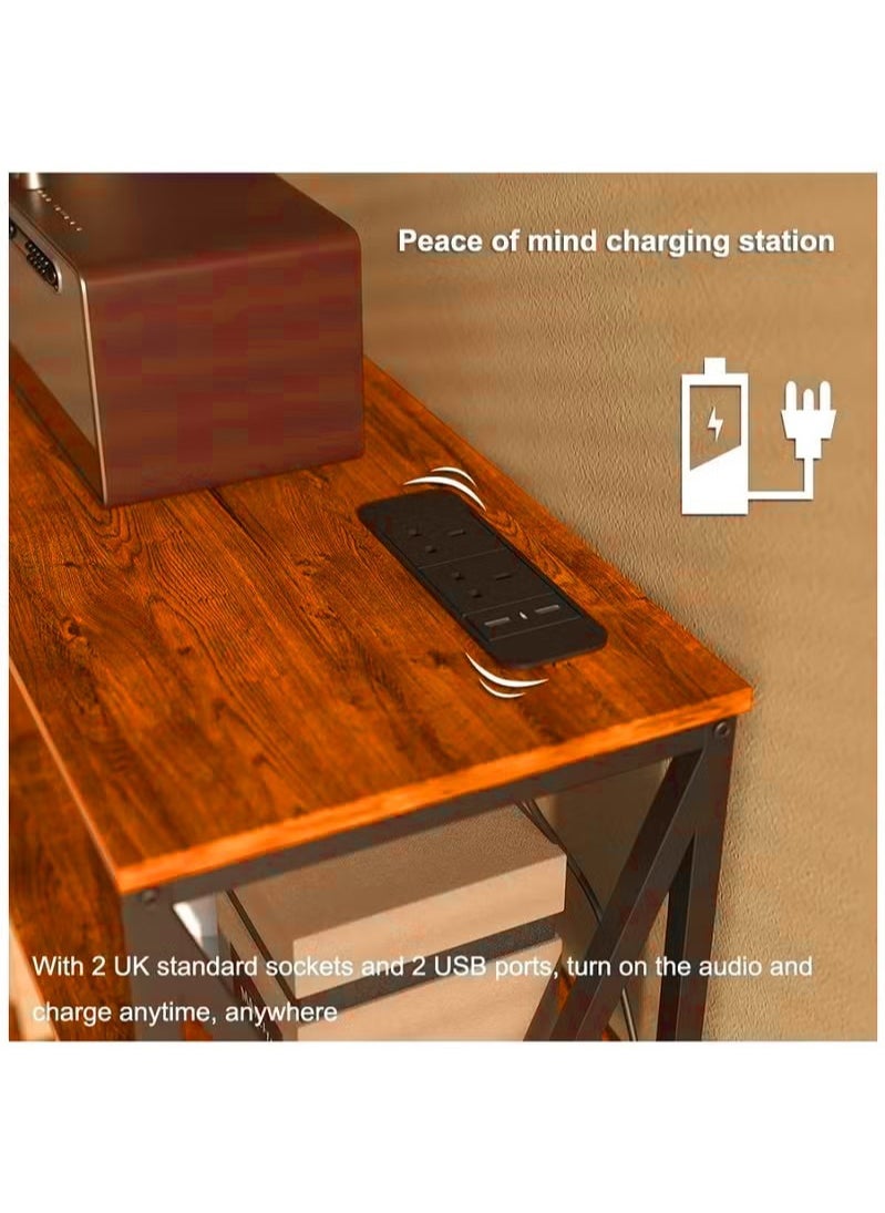 3-Tier Console Table with Charging Base with Storage Shelf and Power Outlet-EI-402