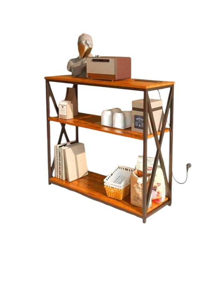 3-Tier Console Table with Charging Base with Storage Shelf and Power Outlet-EI-402