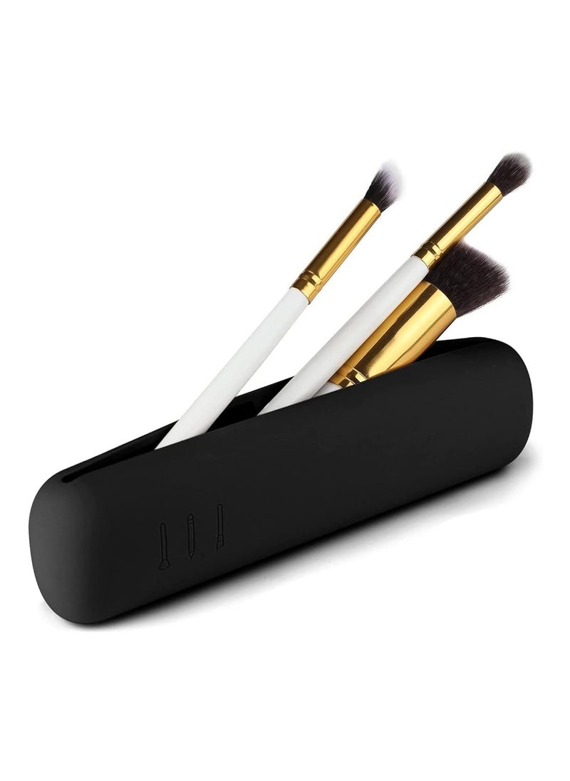 INOVERA (LABEL) Silicone Makeup Brush Holder - Cosmetic Face Brushes Pouch - Magnetic Anti-Fall Out Makeup Organizer for Travel Black 6 cm Width  - Image 1