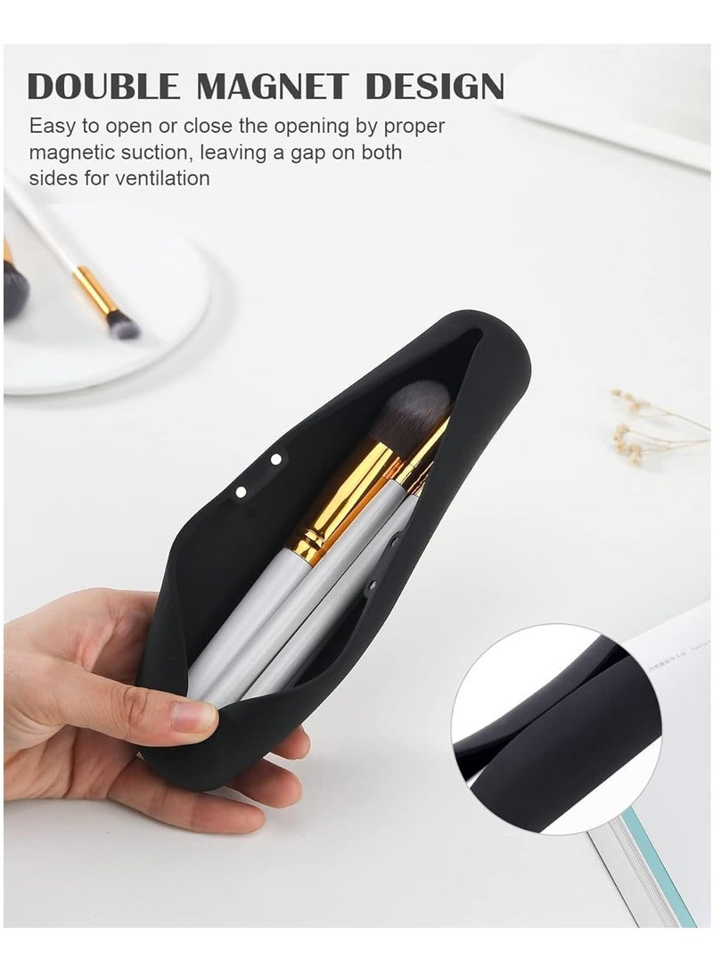 INOVERA (LABEL) Silicone Makeup Brush Holder - Cosmetic Face Brushes Pouch - Magnetic Anti-Fall Out Makeup Organizer for Travel Black 6 cm Width  - Image 3