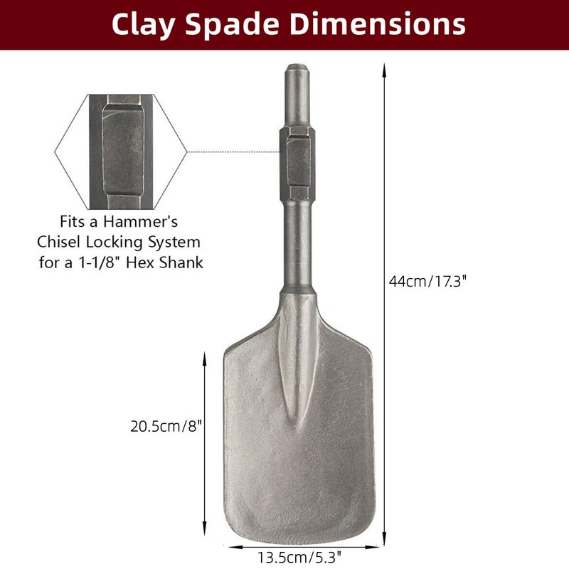 Nisorpa Nisorpa Clay Spade for Breaker 1-1/8" Hex Shank Clay Spade Chisel Bit Chrome Steel Demolition Clay Spade Scoop Chisel with Plastic Case for 65/95 Jack Hammer Electric Breaker,17.3 × 5.3inch  - Image 2