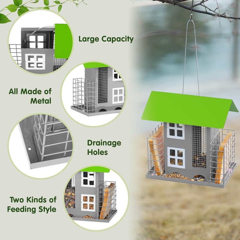 MIXXIDEA Bird Feeders for Outdoors 100% Metal with 2 Suet Cage Cake Squirrel Proof Hanging Bird Feeder Large Capacity Wild Bird Feeder Easy Clean&Anti-Rust Attracting Birdhouse Green - Image 2