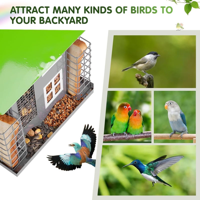 MIXXIDEA Bird Feeders for Outdoors 100% Metal with 2 Suet Cage Cake Squirrel Proof Hanging Bird Feeder Large Capacity Wild Bird Feeder Easy Clean&Anti-Rust Attracting Birdhouse Green - Image 5
