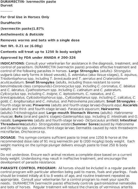 durvet Duramectin Ivermectin Paste 1.87% for Horses, 0.21 oz (Pack of 2) - Image 2