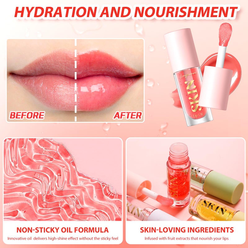 BANGFENG 2Pack Non-sticky Lip Oil, Moisturizing Glossy/Shiny Lip Gloss Oil PlumpingTint, Hydrating Lip Gloss Lip Balm, Long Lasting Nourishing Fruit Flavoure Lip Oils(Strawberry + Coconut) - Image 3