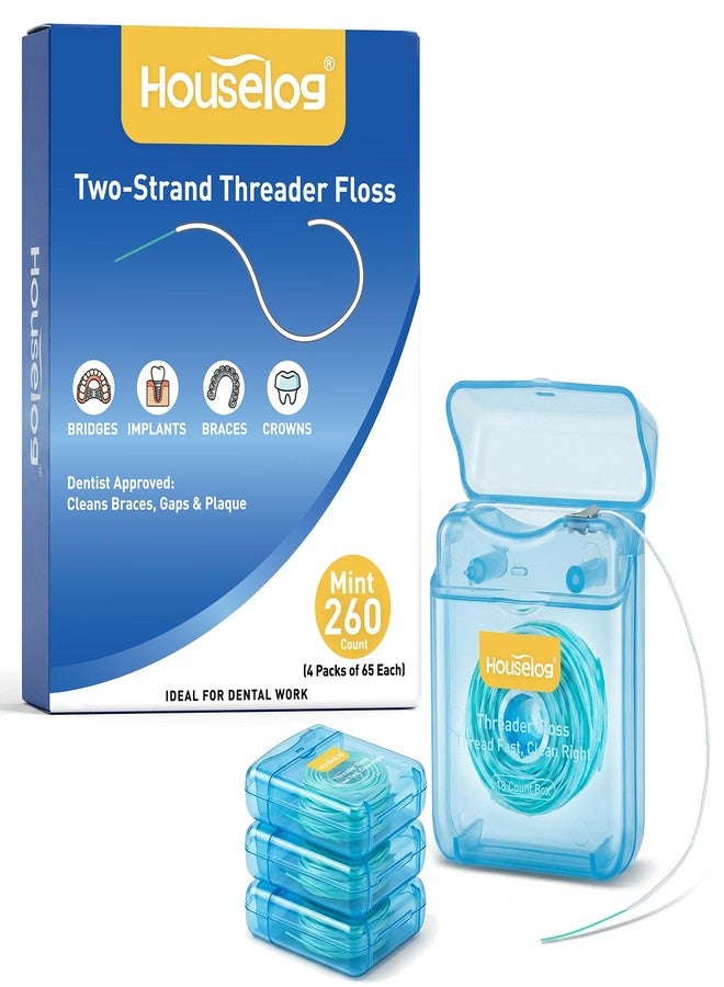 Houselog 2-in-1 Floss Threaders for Braces, Bridges & Implants - Simpler Dual-Strand Design with Stiff End & Waxed Floss - No-Tangle On-A-Roll Dental Floss for Daily Oral Care (Fresh Mint 260 Count) - Image 1