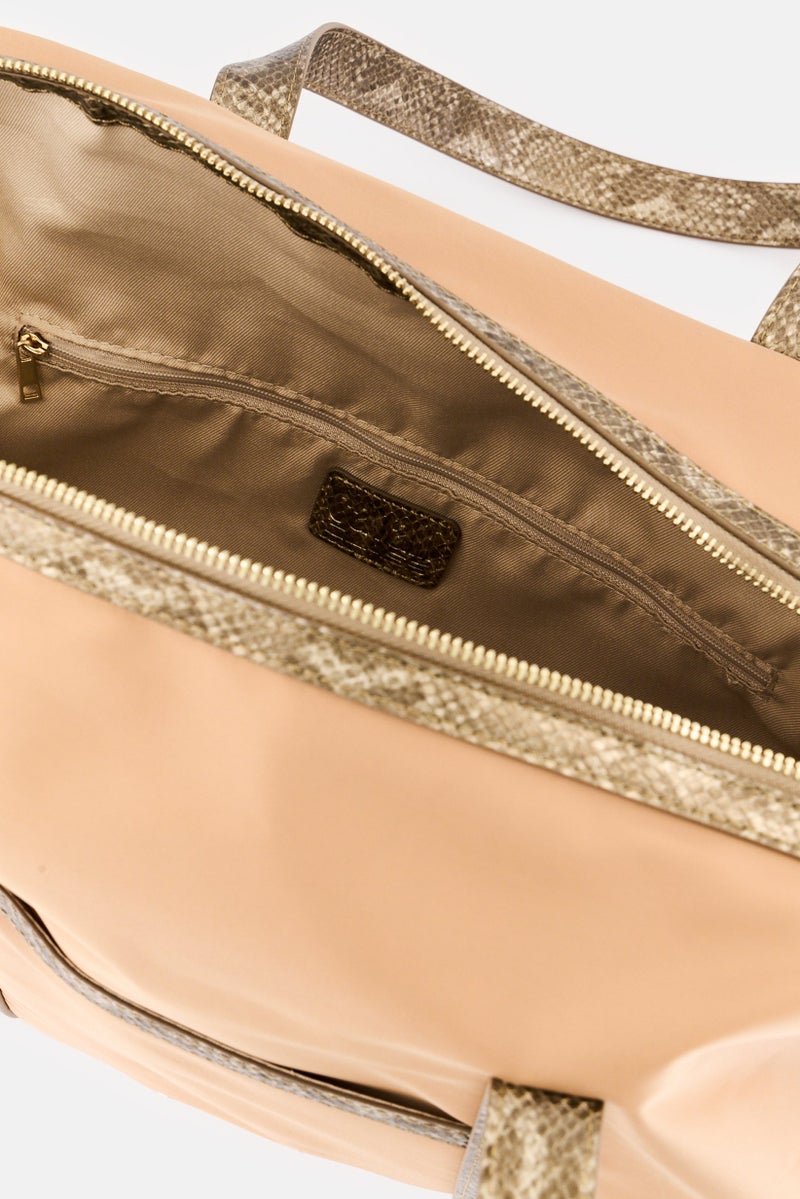 Cavalli Class Women Brand Logo Duffle Bag, Tan - Image 5