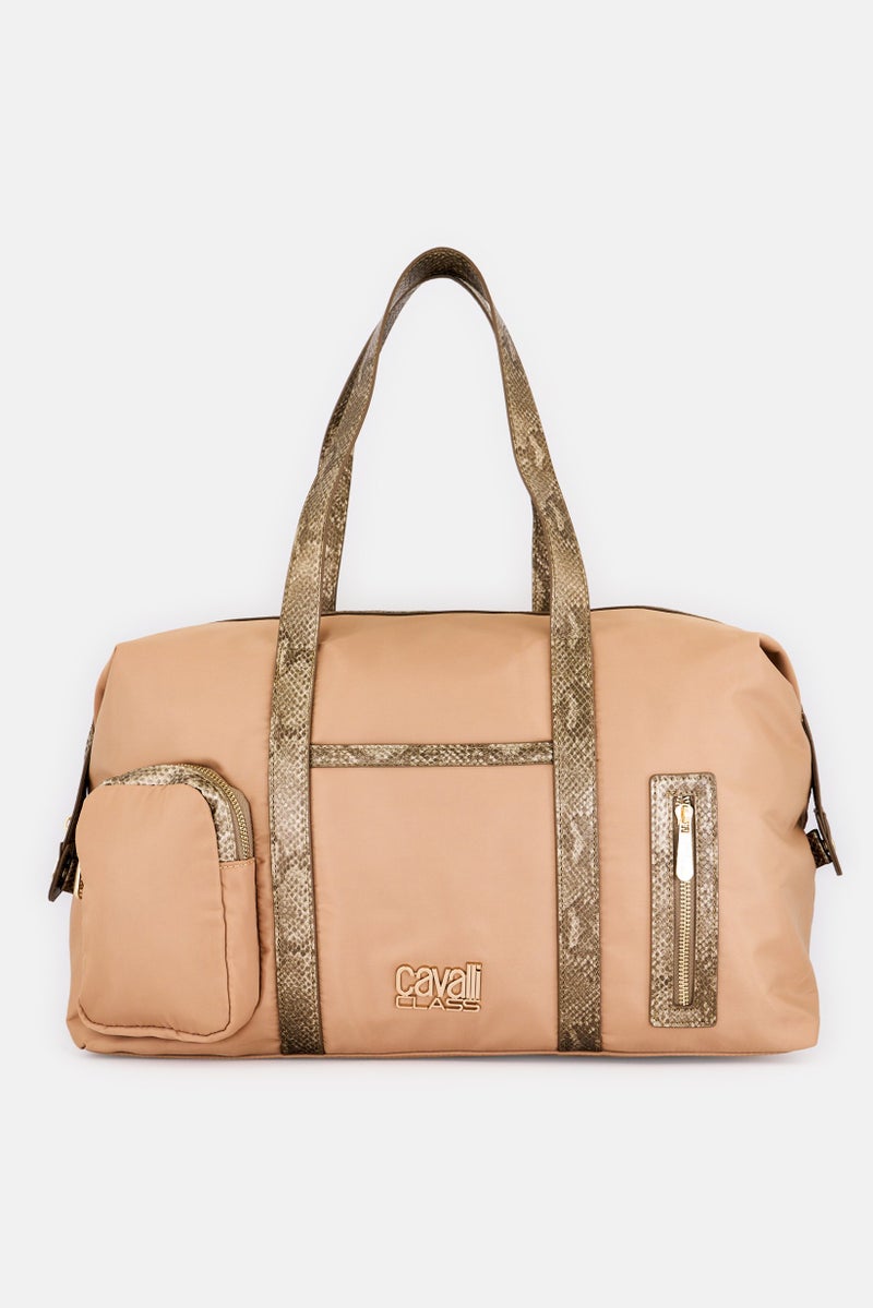 Cavalli Class Women Brand Logo Duffle Bag, Tan - Image 1