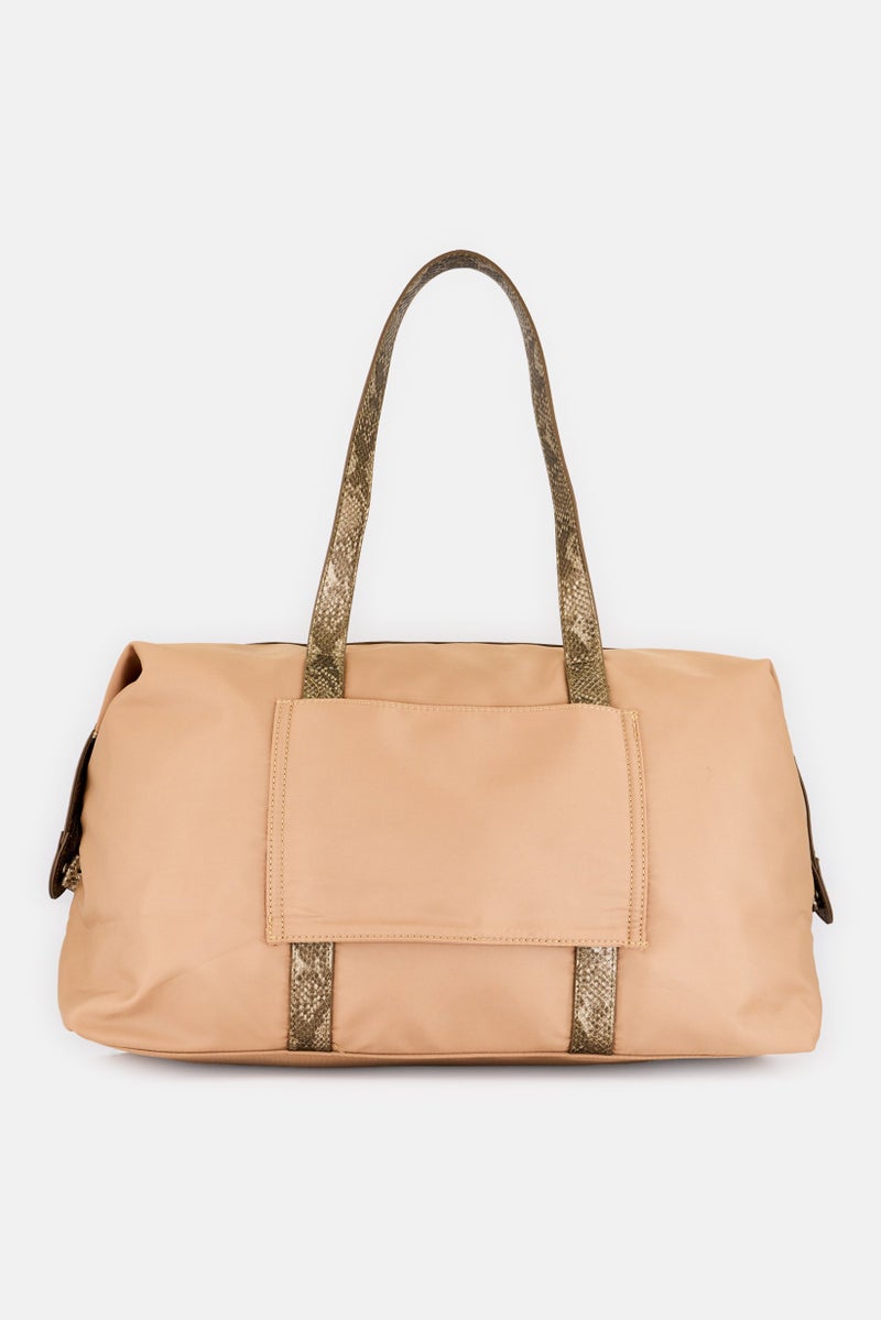 Cavalli Class Women Brand Logo Duffle Bag, Tan - Image 4