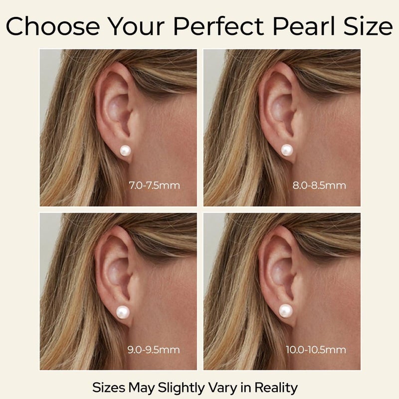 THE PEARL SOURCE AAAA Quality 14K Gold Plated 8mm White Freshwater Real Pearl Earrings for Women | Hypoallergenic Earrings with Genuine Cultured Pearls - Image 3