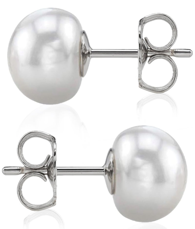 THE PEARL SOURCE AAAA Quality 14K Gold Plated 8mm White Freshwater Real Pearl Earrings for Women | Hypoallergenic Earrings with Genuine Cultured Pearls - Image 1