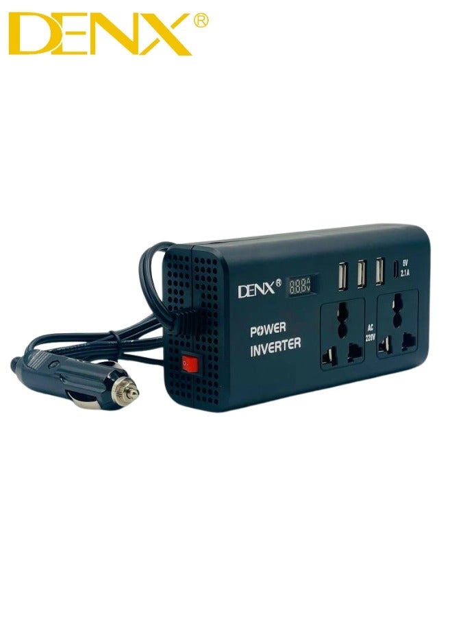 Denx Car Power Inverter, 12V to 220V, High Frequency Modified Sine Wave, 300W, Multi-Port, USB Port + Type-C Port, Plus Includes Battery Adapter - Image 4