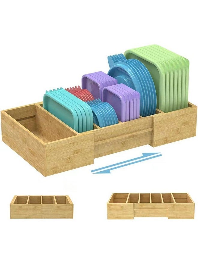 ريترو شاو منظم أغطية حاويات الطعام القابلة للتمدد من الخيزران من ريترو شاو للخزانة، منظم أغطية قابل للتعديل للأغطية البلاستيكية وأغطية التخزين، منظمات المطبخ والتخزين - Image 1