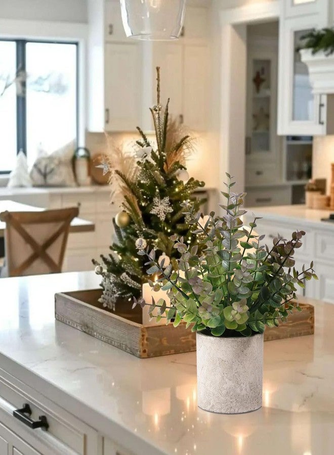 Coferset 2 Pack Small Fake Plants Eucalyptus Potted Artificial Plants for Shelf Desk Home Bathroom Farmhouse Room Coffee Table Decor (Purple) - Image 4