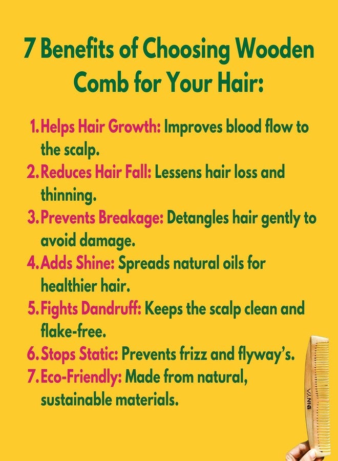 Dinya™ Organic (Premium Ruby) Neem Wood Comb for Hair Growth, Frizz Control & Shine | Suitable for All Hair Types | Handcrafted from 100% Natural Neem Wood - Image 4