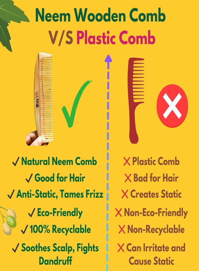 Dinya™ Organic (Premium Ruby) Neem Wood Comb for Hair Growth, Frizz Control & Shine | Suitable for All Hair Types | Handcrafted from 100% Natural Neem Wood - Image 2