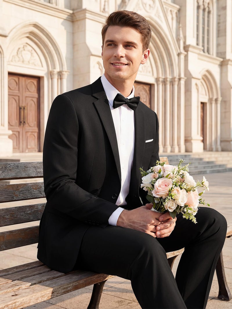 MAGE MALE Men's 2 Piece One Button Suits Set Slim Fit Tuxedo Blazer Jacket and Pants for Party & Wedding Black - Image 2