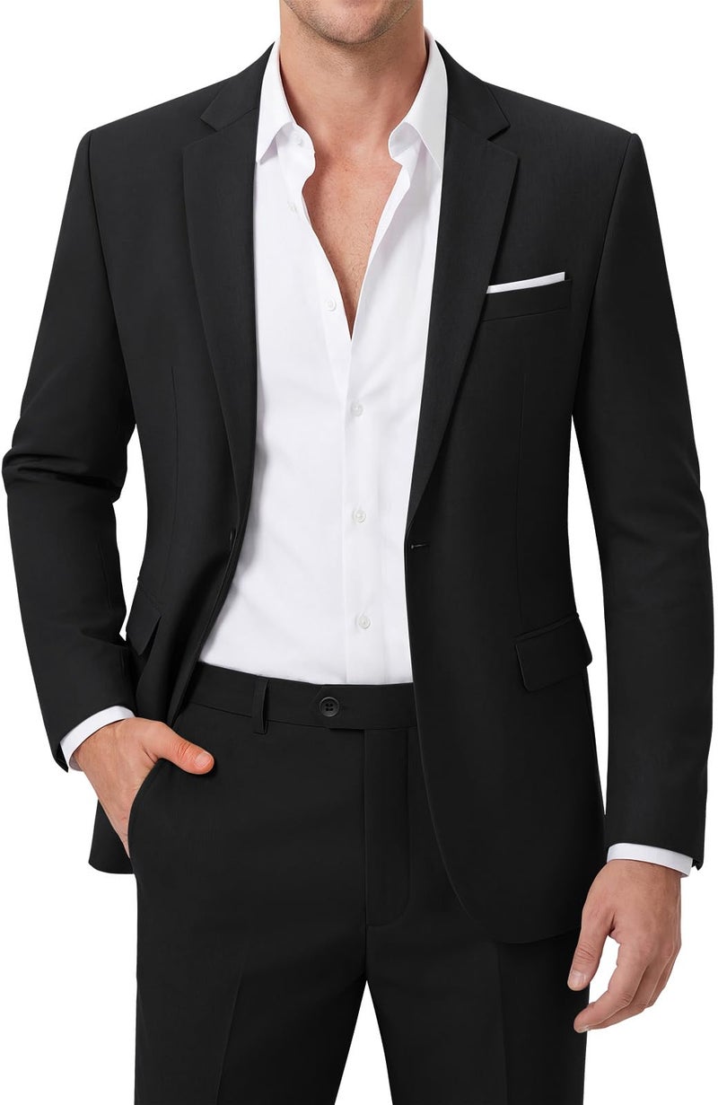 MAGE MALE Men's 2 Piece One Button Suits Set Slim Fit Tuxedo Blazer Jacket and Pants for Party & Wedding Black - Image 1