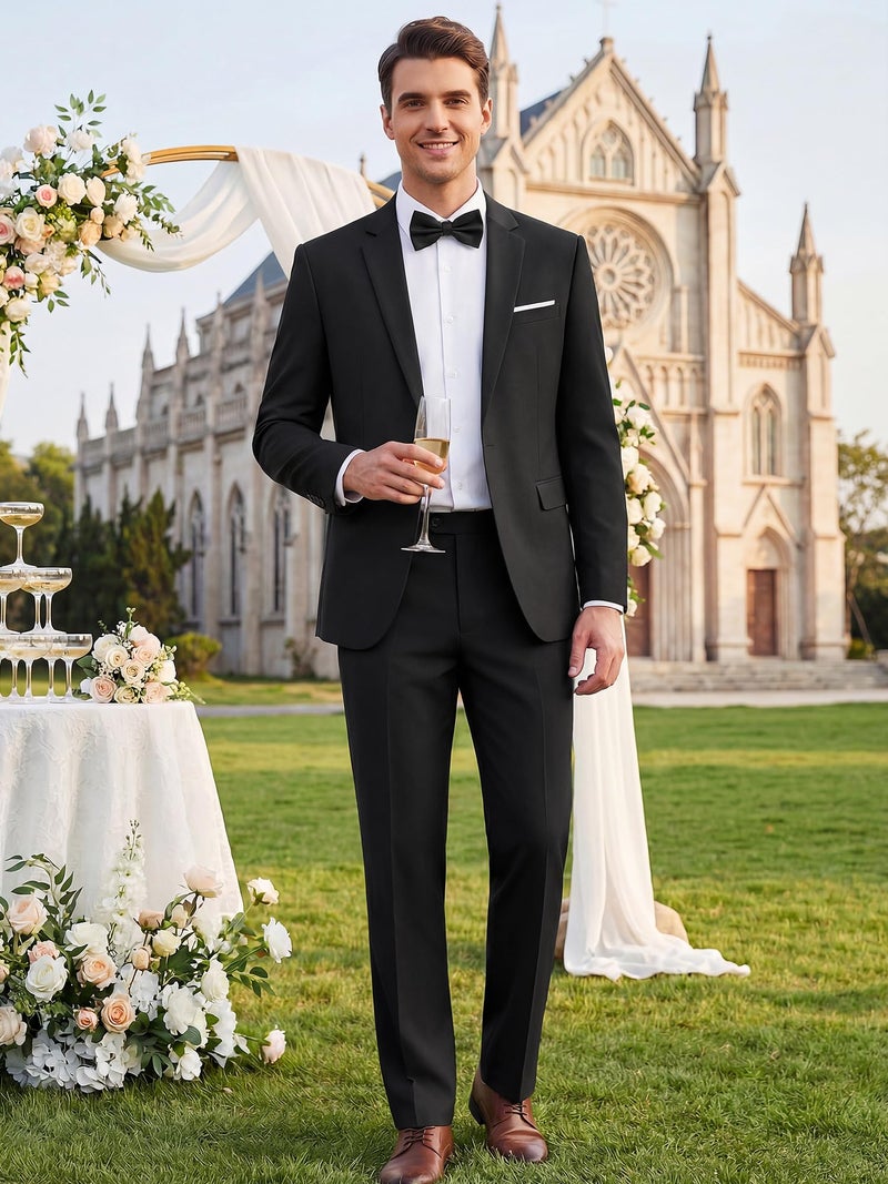 MAGE MALE Men's 2 Piece One Button Suits Set Slim Fit Tuxedo Blazer Jacket and Pants for Party & Wedding Black - Image 4