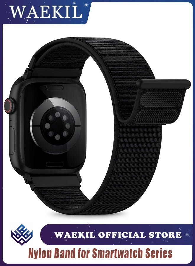 WAEKIL Breathable Nylon Loop Sport Band Black Lightweight Adjustable Sweatproof Replacement Strap for Apple Watch 42mm 44mm 45mm 46mm 49mm Compatible with iWatch Ultra 2 SE Series 10 9 8 7 Everyday Wear Men Women - Image 1