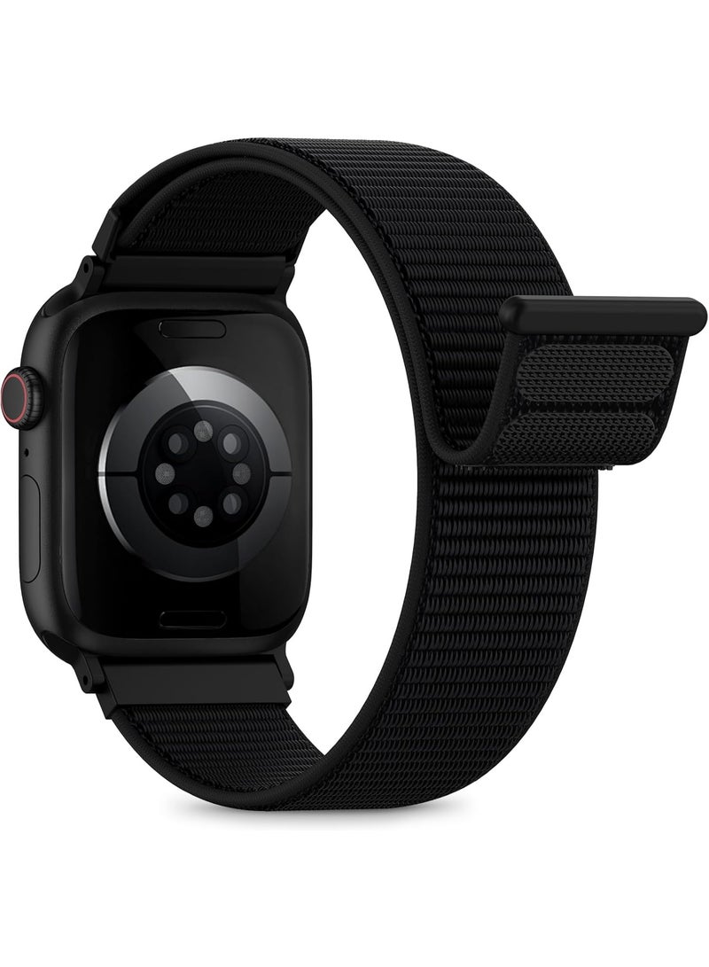 WAEKIL Breathable Nylon Loop Sport Band Black Lightweight Adjustable Sweatproof Replacement Strap for Apple Watch 42mm 44mm 45mm 46mm 49mm Compatible with iWatch Ultra 2 SE Series 10 9 8 7 Everyday Wear Men Women - Image 2