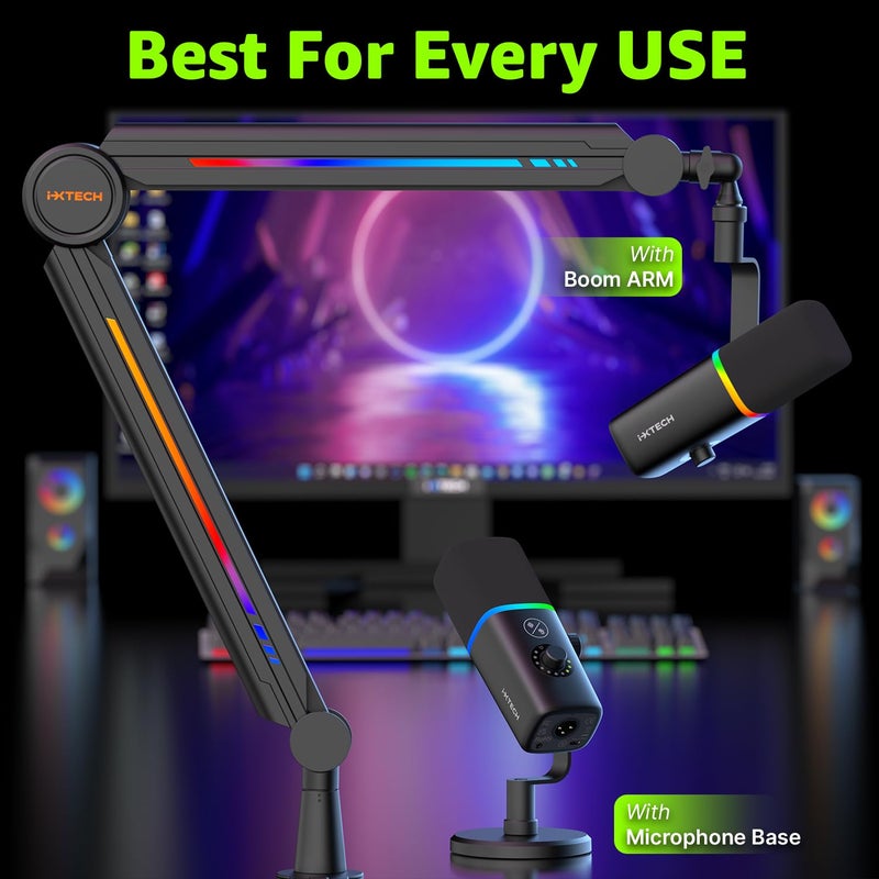i-XTECH IXTECH Gaming USB Microphone for PC, Noise Cancellation Condenser Mic for Podcasts and Video Streaming with Tripod Stand, Pop Filter, Shock Mount, Gain Control, RGB Lights, Quiet Mute Button (Black) - Image 2