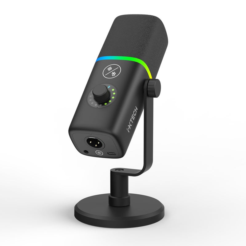 i-XTECH IXTECH Gaming USB Microphone for PC, Noise Cancellation Condenser Mic for Podcasts and Video Streaming with Tripod Stand, Pop Filter, Shock Mount, Gain Control, RGB Lights, Quiet Mute Button (Black) - Image 1