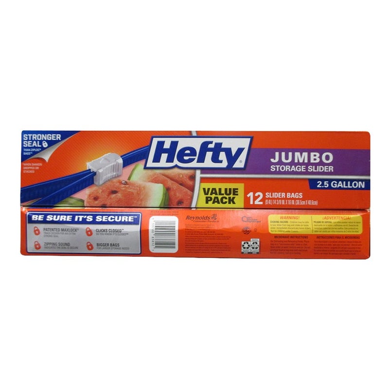 Hefty Slider Jumbo Storage Bags 25 Gallon Size 12 Count Pack of 9 108 Total