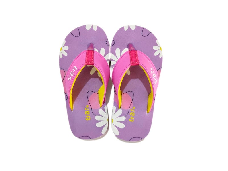era Kids' Floral Print Flip Flops, Purple and Pink, Daisy Pattern - Image 2
