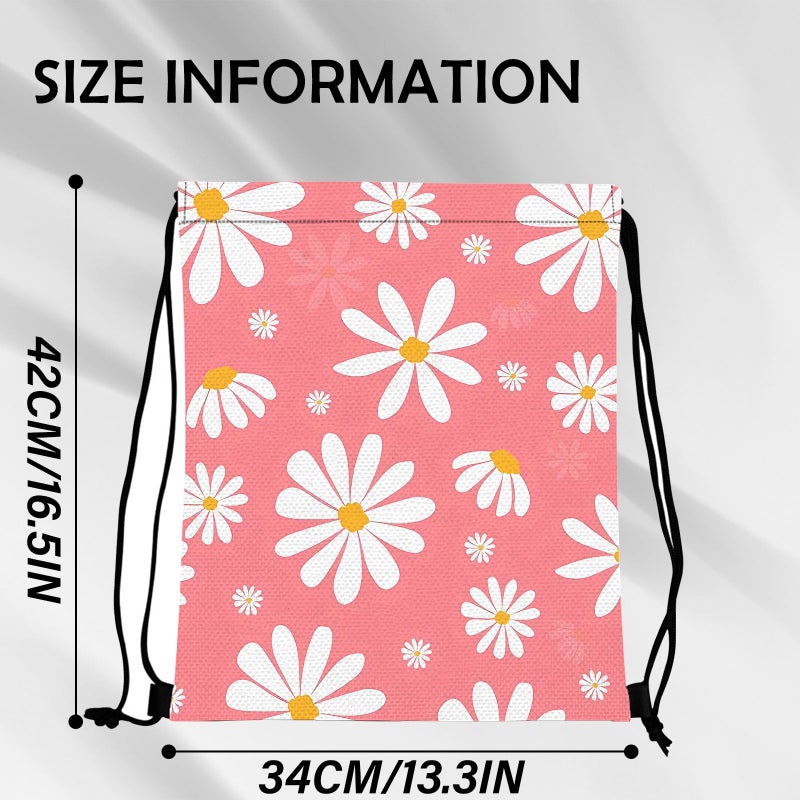BHAHB Drawstring Backpack for String Bag Waterproof Cute Sports Beach Swimming Travel (13"Ã—17")-Daisy - Image 2