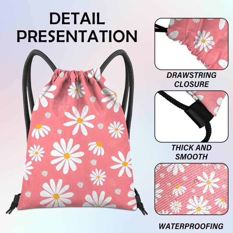 BHAHB Drawstring Backpack for String Bag Waterproof Cute Sports Beach Swimming Travel (13"Ã—17")-Daisy - Image 3