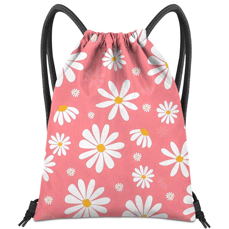 BHAHB Drawstring Backpack for String Bag Waterproof Cute Sports Beach Swimming Travel (13"Ã—17")-Daisy - Image 1