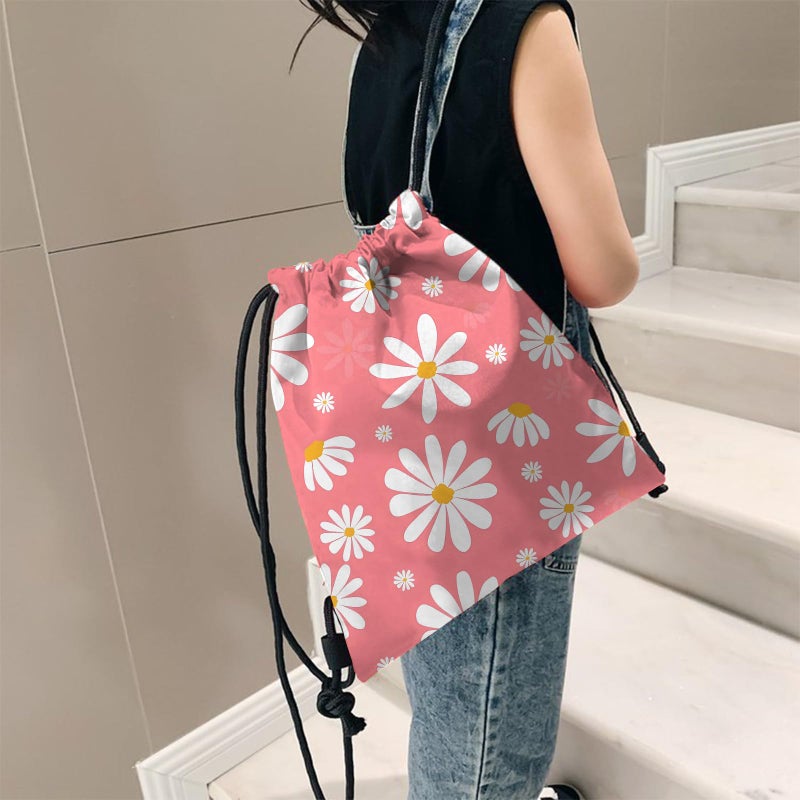 BHAHB Drawstring Backpack for String Bag Waterproof Cute Sports Beach Swimming Travel (13"Ã—17")-Daisy - Image 5