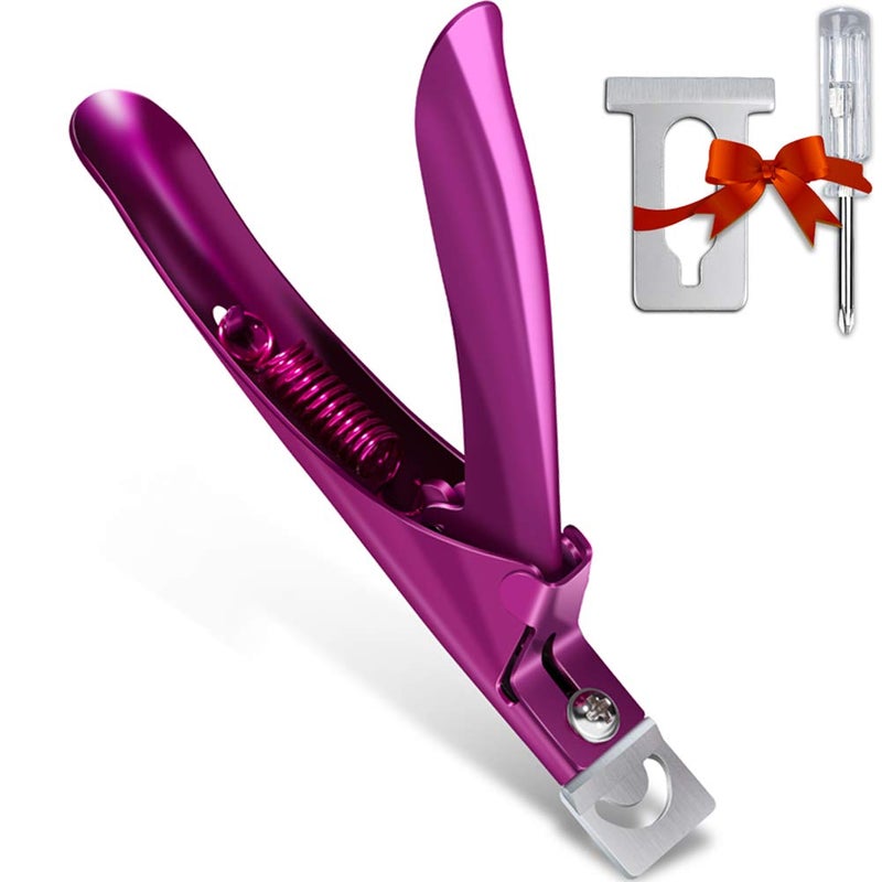 Nail Tip Clipper Edge Cutter Adjustable Stainless Steel False Artificial Acrylic Fake Trimmer Manicure Pedicure Sharp Rustproof Blade Clip Tool for Salon Home ArtBeauty Design DIY Use Rose Red