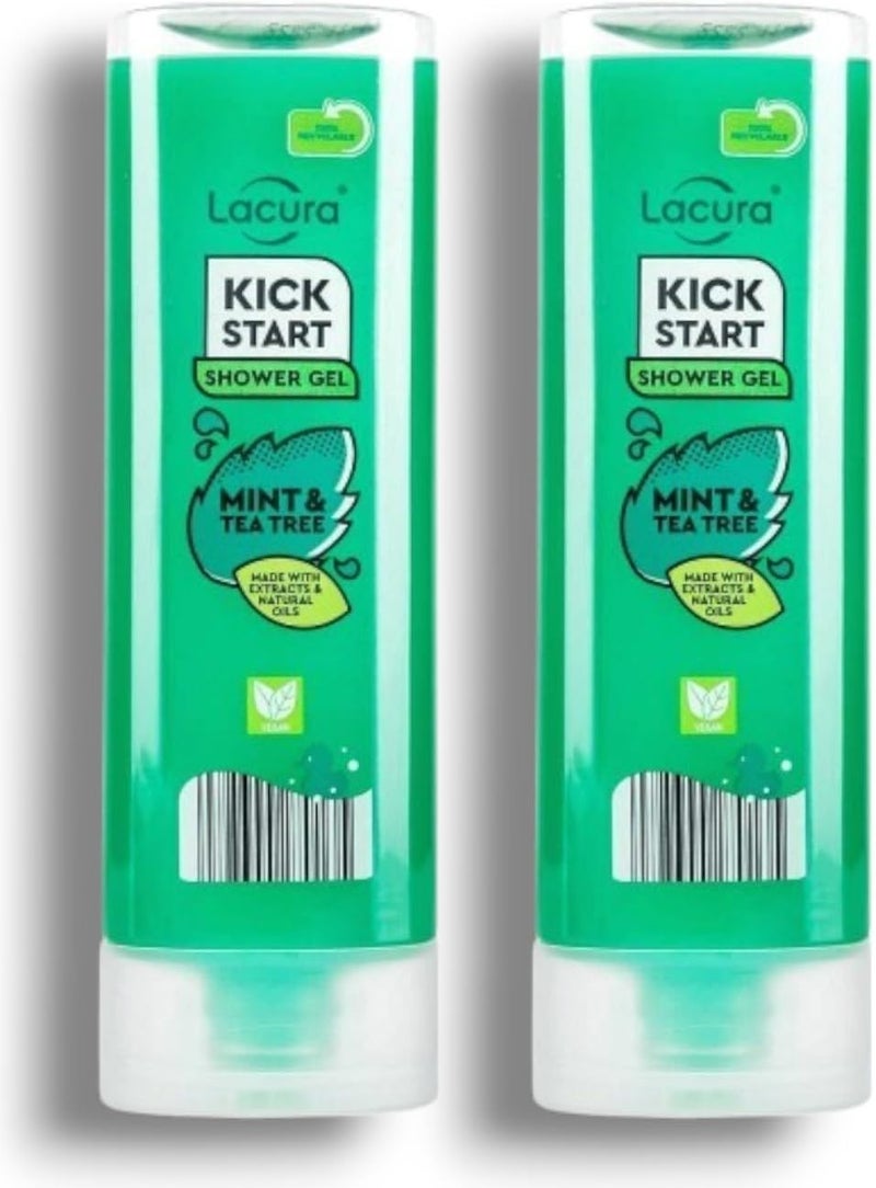 2x Lcur Aldi Shower Gel Mint Tea Tree Packed with Natural Oils 250mL Each