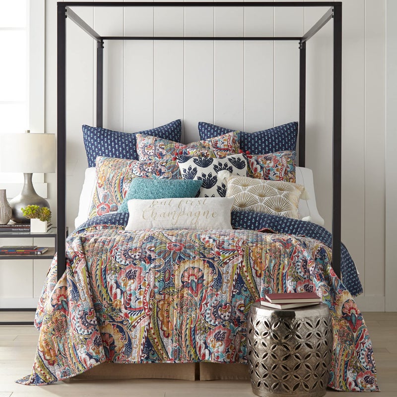 Levtex Home  Nanette Quilt Set  King Quilt 106x92in  Two King Pillow Shams 36x20in  Bohemian Paisley  Navy Teal Green Red Gold Pink  Reversible  Cotton Fabric