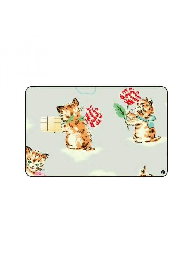 RKN PRINTED BANK CARD STICKER Cute Cats Drawing With Flowers - Image 1