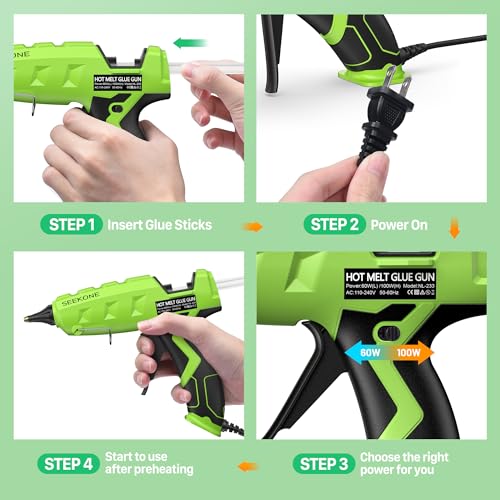 SEEKONE Full Size Hot Glue Gun, 60/100W Dual Power Large Glue Gun with 20 Pcs Premium Glue Sticks, High Temp Heavy Duty Industrial Glue Gun Kit for Quick Home Repairs, Arts, Crafts, DIY, Sealing - Image 5