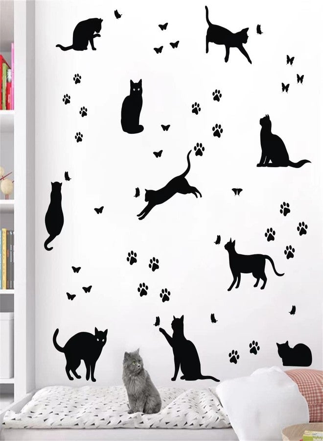 Bamsod Black Cat Wall Stickers for Kids Bedroom - Vinyl Wall Art Decals, 10 Pcs - Image 1