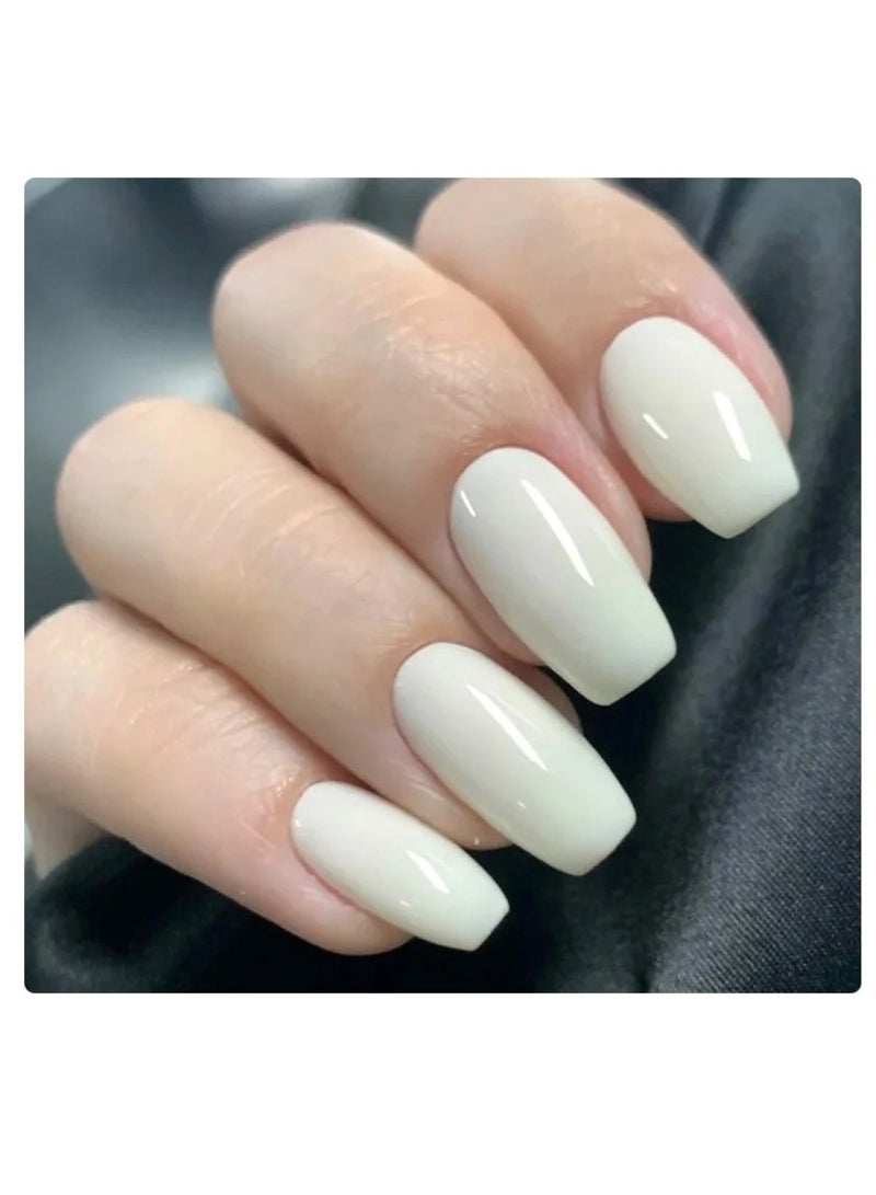 JOYME 24-Piece Pack Press On Full Cover Nails Glue Free Convenience White - Image 2